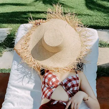 Kevadel ja suvel uus stiil suur brimmed raffia õled müts naiste suvel tõusulaine kanda beach müts beach müts päikesekaitsetoodete päike müts tõusulaine