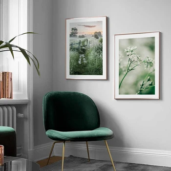Kevadine Maastik Roheline Taim Plakat Põhjamaade Seina Art Lõuend Print Heron Botaaniline Iseloom Maastikumaal Kodu Kaunistamiseks Pilt