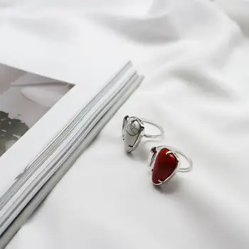 Kinel S925 Sterling Hõbe Ehted Kohustust Abielluda Lihtne avamine Samm Marmoreeritud Punane mänd Valge mänd abielusõrmused