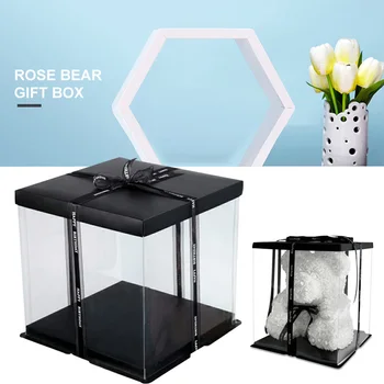 Kokkupandav Flower Box PVC Festival Kaunis kinkekarbis Kingitus Pakkimise Juhul Pool elutuba Karu sõbrapäeva DIY Rose Pulmad