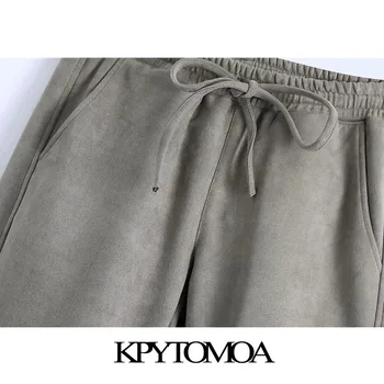 KPYTOMOA Naiste 2020 Moe Faux Suede Elastne Ääris, Sörkimine Püksid Vintage Reguleeritava Drawstrings Naiste Lühikesed Püksid Mujer