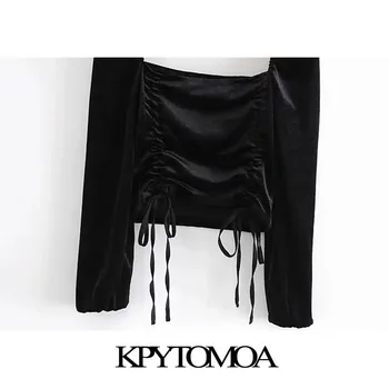 KPYTOMOA Naiste 2020 Seksikas Mood Nöör Seotud Velvet Kärbitud Pluusid Vintage Sqaure Krae, Pikad Varrukad Naiste Särgid Stiilne Top