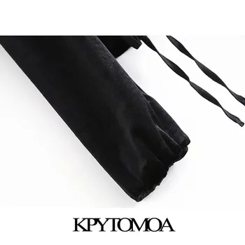 KPYTOMOA Naiste 2020 Seksikas Mood Nöör Seotud Velvet Kärbitud Pluusid Vintage Sqaure Krae, Pikad Varrukad Naiste Särgid Stiilne Top