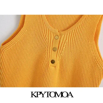 KPYTOMOA Naiste 2020 Sweet Mood Nuppu Detail Soonikkoes Kootud Kärbitud Pluusid Vintage V-Kaeluse Varrukateta Naiste Särgid Stiilne Tops
