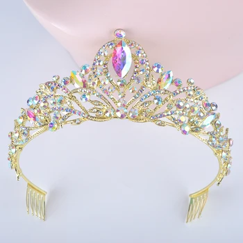 Kuld AB Värvi Pulm Juuksed tiara Pruut Crystal Kivid Naiste Kroonid koos kamm Pruudi Headpiece Juuksed Ehted diadema