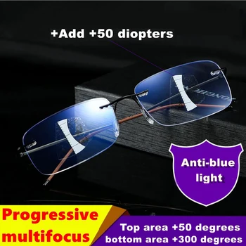 Kõrge Kvaliteediga Rimless Progressiivne Multifocal Lugemise Prillid Meestele Anti Sinine Valgus Presbyopic Prillid Naiste Ultra Light Metal Gafas