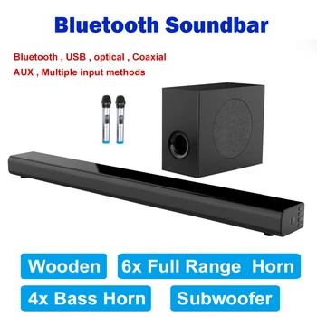 L5 L7 Bluetooth-soundbar Seina riputamise puhas puit tv-kõlar, Subwoofer, 3D surround heli kodukino 10 sarv Integreerida