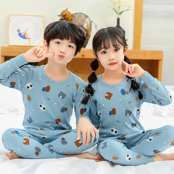 Lapsed Pidžaama Komplekti Beebi Poistele Tüdrukute Puuvillane Pika varrukaga, kanna Tshirt+pant Cartoon Girl Riietus Sügisel Sleepwear Sobiks Pyjama Püksid