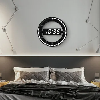 LED Digital Wall Clock Kaasaegne Disain Kahesuguse kasutusega Dimm Digital Circular Photoreceptive Kellad Kodu Kaunistamiseks Kingitus