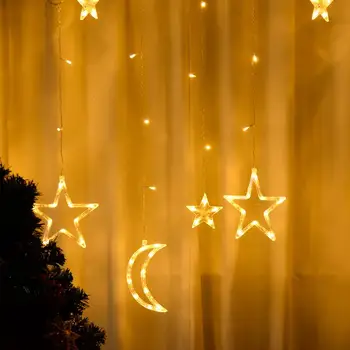 LED Kardin String Tuled Pentagramm Star Light Muinasjutt Pulm, Sünnipäev, Jõulud Valgustus Sisekujunduses 220V EU pistik IP44