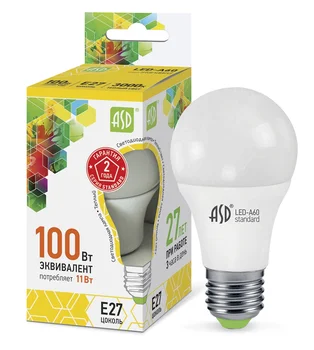 LED-lamp, LED-A60-standard 11 W V E27 3000 K 990Лм ASD