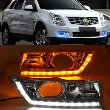 LED päevasõidutuli jaoks Cadillac SRX 2 2012-2016 LED PÄEVATULED Kollase Keerates Tuled Chrome Fog Lamp Cover