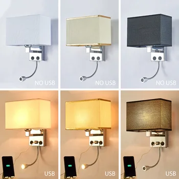 LED seina tuled Sconce magamistoa interjööri Seina Sconces Vahetus E27 Pirn USB-Moodne Must Siseruumides Öö Lambi Esipaneel
