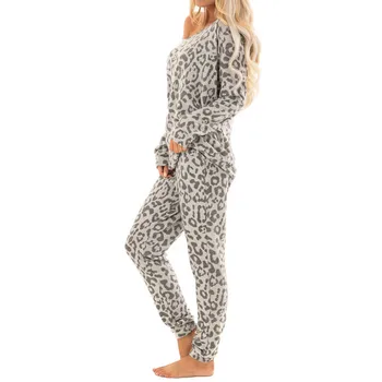 Leopard Printida Kaks Tööd Komplekti Pidžaama Naiste Tracksuit Püksid Komplekti Naiste Pikk Sleepwear Sobiks Kodu Naised Naine Sleepwear Femme #g2