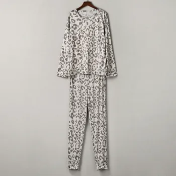 Leopard Printida Kaks Tööd Komplekti Pidžaama Naiste Tracksuit Püksid Komplekti Naiste Pikk Sleepwear Sobiks Kodu Naised Naine Sleepwear Femme #g2