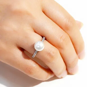 Lihtne pearl ring, 8-9mm looduslikku magevee pärl, 925 sterling hõbe, tsirkoon, reguleeritav, daamid ringi