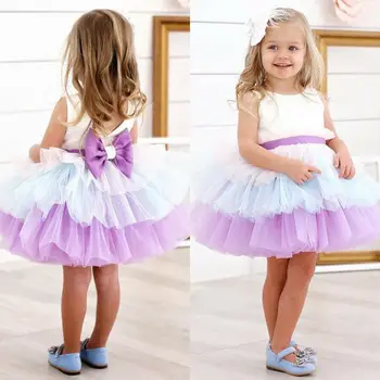 Lille Mudilane Kid Baby Girl Kleit Printsess Partei Võistlused Pits Tutu Vibu Kleidid