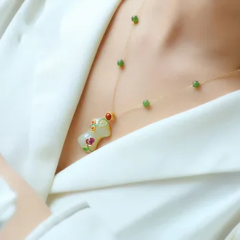Looduslik Jade Smaragd Ripats Bizuteria Gemstone 14-karaadisest Kullast Kaelakee Valge Jade Bijoux Femme Collares Mujer Roheline Ripats Ehted