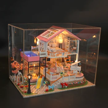 Loominguline DIY suvila Lapsed Täiskasvanud Kääbus Mannekeeni maja Komplektid Puidust mänguasi Magus sõna Nukumaja hoone sünnipäeva kingitus, mänguasjad