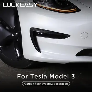 LUCKEASY auto esi viimistlus paik Tesla Model3 2017-2021 märg carbon fiber front bumper kaitse plaaster 2pcs/set