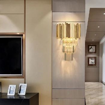 Luksus elutoa seina sconce valgustus kuld/kroom poleeritud terasest crystal wall lamp, magamistuba, esik led cristal seina tuled