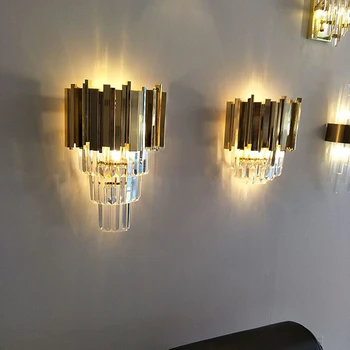 Luksus elutoa seina sconce valgustus kuld/kroom poleeritud terasest crystal wall lamp, magamistuba, esik led cristal seina tuled