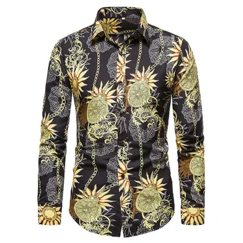 Luksus Men 's Gold Barokk Disain Särk Streetwear Hipster Pika varrukaga, kanna Meeste Trükitud Särgid Brändi Hawaii Riided Camicie Uomo