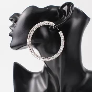 Luksuslik Läikiv Crystal Hoop Kõrvarõngad Naistele Kive Avaldus Suured Kõrvarõngad Brincos Pulmapidu Ehted UKMOC