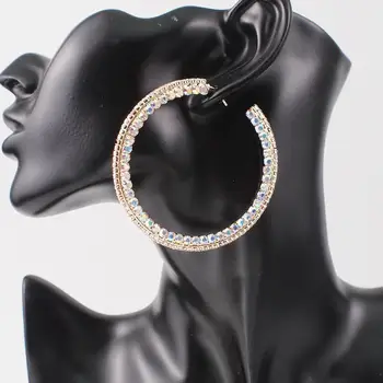 Luksuslik Läikiv Crystal Hoop Kõrvarõngad Naistele Kive Avaldus Suured Kõrvarõngad Brincos Pulmapidu Ehted UKMOC