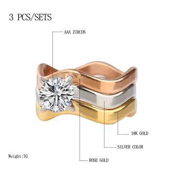 LY Vintage Ehted Luksus CZ Tsirkoon Roostevabast Terasest Rõngad, Naised 3 TK/Sets Rose Gold Wedding Ring Crystal Kingitused
