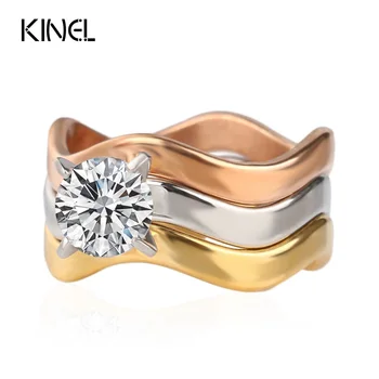LY Vintage Ehted Luksus CZ Tsirkoon Roostevabast Terasest Rõngad, Naised 3 TK/Sets Rose Gold Wedding Ring Crystal Kingitused