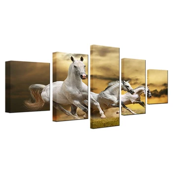 Lõuend HD Prindib Pildid Seina Art 5 tk Valge Hobuse Töötab Rohumaa Maalid Loomade Plakatid Home Decor Raamistik