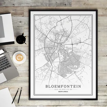 Lõuna-Aafrika Loova linna kaart Bloemfontein Lõuend Maalid Must ja valge Seina Art Print Plakati Pilt Kodu Kaunistamiseks