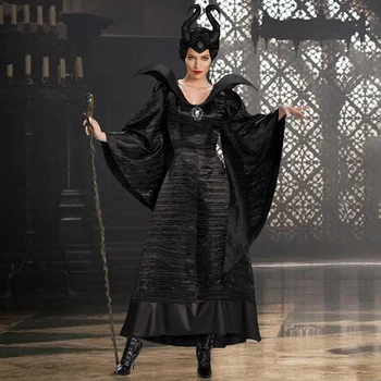 M-XL Pluss Suurus Halloween Maleficent Cosplay Kostüümid Naine Jube Õudus Riiete Komplekt Sarved Must Kuninganna Nõid Riided