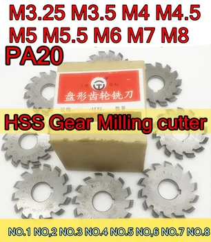 M3.25 M3.5 M4 M4.5 M5 M5.5 M6 M7 M8 M9 M10 Moodul PA20 kraadi NR.1-NR.8 8pcs/komplekt HSS Käik Milling cutter Tasuta shipping