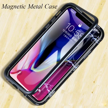 Magnet Adsorptsiooni Case for Iphone X 8 Plus 7 Plus Selge Karastatud Klaas + Sisseehitatud Magnet Case for iphone 8 7 Metallist Ultra Kate