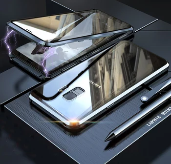 Magnet Adsorptsiooni Põrutuskindel Metall Bumper black +Karastatud Klaas ekraani kile Protective Case For Samsung Galaxy S9/S9 PLUS