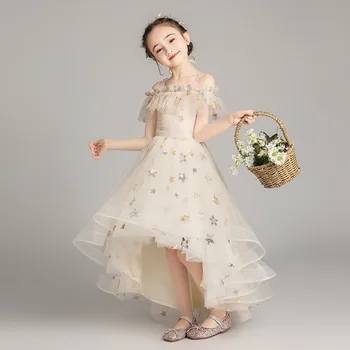 Maha Õla Flower Girl Kleidid Pulmadeks Ehitud Tähed Printsess Partei Hommikumantlid Lühike Esi-Kaua Tagasi, Lapsed, Võistlused Kleit