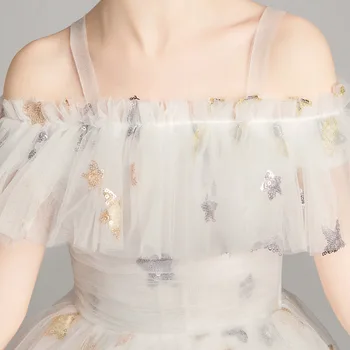 Maha Õla Flower Girl Kleidid Pulmadeks Ehitud Tähed Printsess Partei Hommikumantlid Lühike Esi-Kaua Tagasi, Lapsed, Võistlused Kleit