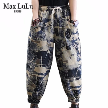 Max LuLu 2020. Aasta Kevadel Korea Fashion Style Daamid Trükitud Lahti Teksad Naiste Vintage Haaremi Püksid Elastne Denim Püksid Pluss Suurus