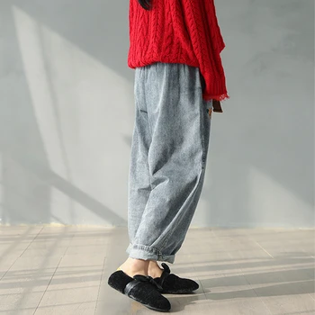 Max LuLu 2020. Aasta Kevadel Korea Mood Daamid Vintage Denim Püksid Naiste Vabaaja Tikandid Teksad Elastne Haaremi Püksid Suurus