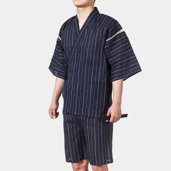 Meeste Jaapani Stiilis Pyjama Komplekti Yukata Kimono Nightwear Poole Varrukas, V-kaelus Topid, lühikesed Püksid Triibuline Sleepwear Pajama Homme 226-117