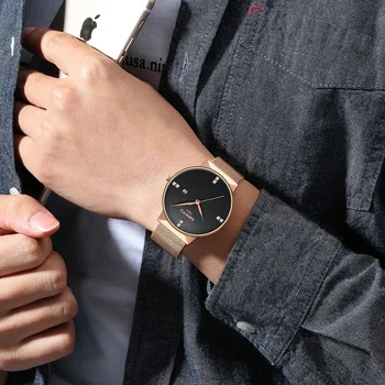 Meeste Kellad 2021 Luksus Mees Elegantne Ultra Õhuke Vaata Men Business Roostevabast Terasest Võre Quartz Watch Relogio Masculino