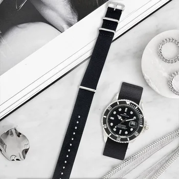 MEGALITH Kellad Rihmad 3 Ringi Lukk 22cm Mehed Watchbands Nato Nailon Watchbands Vöö Metallist Pannal on Meeste Sport Watch Band