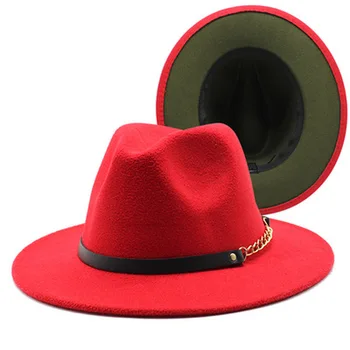 Mehed naiste fedora mütsid sügis-talv band vöö, lai nokk fedora mütsid patchworck kaks erinevat värvi sees punane must talve mütsid