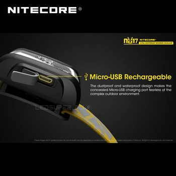 Micro-USB Laetav Nitecore NU17 Triple Väljund ülikerge Algaja Esilaterna sisse-Ehitatud Li-ion Aku