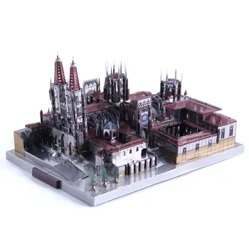 Microworld 3D metallist Puzzle Burgos Katedraal Hoone Mudel DIY laser cutting Mosaiigi mudel Nano Puzzle Mänguasjad täiskasvanud Kingitus