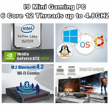 Mini Mäng PC Arvuti Intel i9 8950HK Gamer Computador 6 Core Windows 10 NVIDIA Graafika Kaart GTX1650 moedisain, Wifi, BT