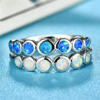 Minimalistlik Ehted Naiste Virnastamine Valge Sinine Tulekahju Opaal Rõngad Naiste 925 Sterling Silver Ring Täis Abielusõrmus Tüdrukud Kingitus