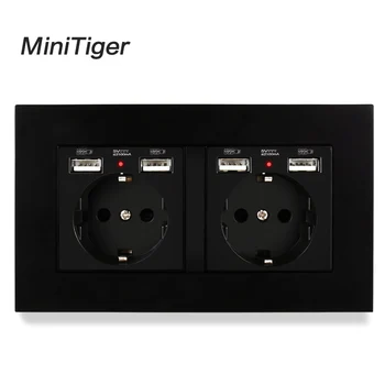 Minitiger 2 Gang Venemaa Hispaania EL Standard seinakontaktist 4 USB Laadimine Sadamas Peidetud Pehme LED-Indikaator PC Panel Must Valge